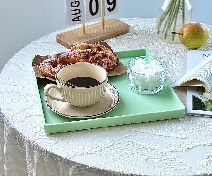 Green Square Plastic Tray - 11 Inch Multi-Purpose Organizer Tray for Vanity, Coffee Table, Bathroom Countertop & Ottoman | Decorative Catch-All Tray for Home, Office, Jewelry & Makeup