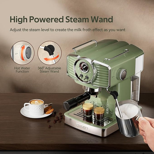 Espresso Machine 20 Bar Espresso Maker with Milk Frother Steam Wand, Professional Expresso Machine for Home Cappuccino & Latte Maker, Retro Coffee Maker with 61oz Water Tank, Matcha Green