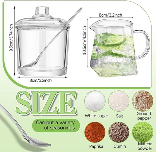 Leinuosen 2 Pcs Small Glass Creamer Pitcher with Spout Milk Frothing Pitcher Elegant Shaped Glass Coffee Tea Milk Creamer Jug Creative Milk Frother Cup (Mixed Style,350 ml)