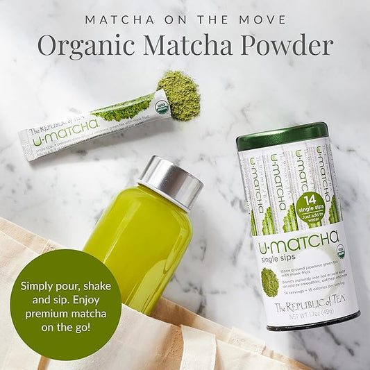 The Republic of Tea – Organic U•Matcha Single Sips, Naturally Caffeinated Matcha Green Tea Powder, 28 Packets