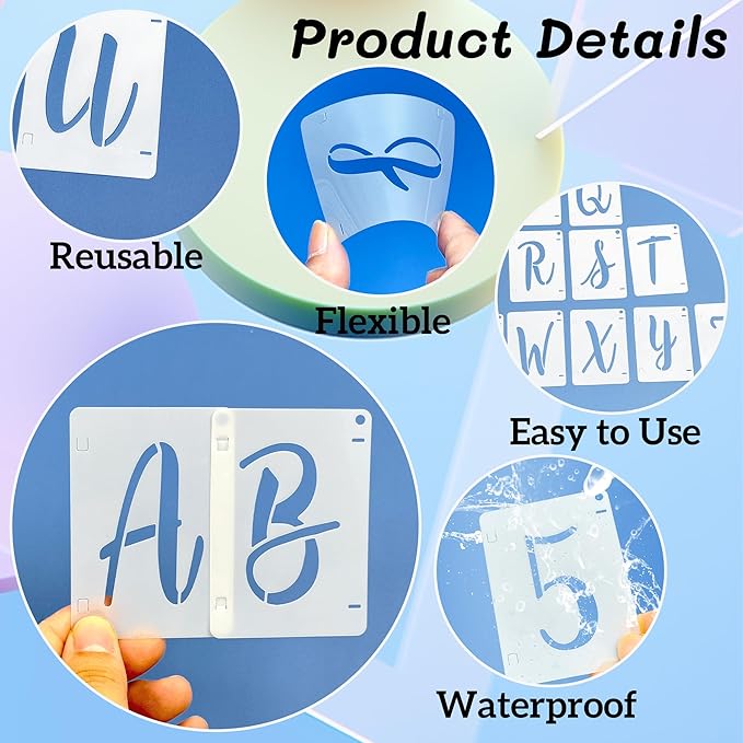 Letter Stencils 6 Inch Interlocking Stencil Kit Reusable Boutique Calligraphy Stencil Includes Upper and Lowercase Letters Numbers Symbol for Painting on Wood,Wall,Fabric,Glass,Paper