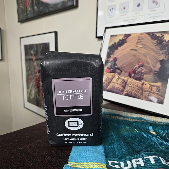 Butterscotch Toffee Flavored Coffee, Specialty Arabica Coffee, Medium Roast, 12 ounce, Automatic Drip (Ground)