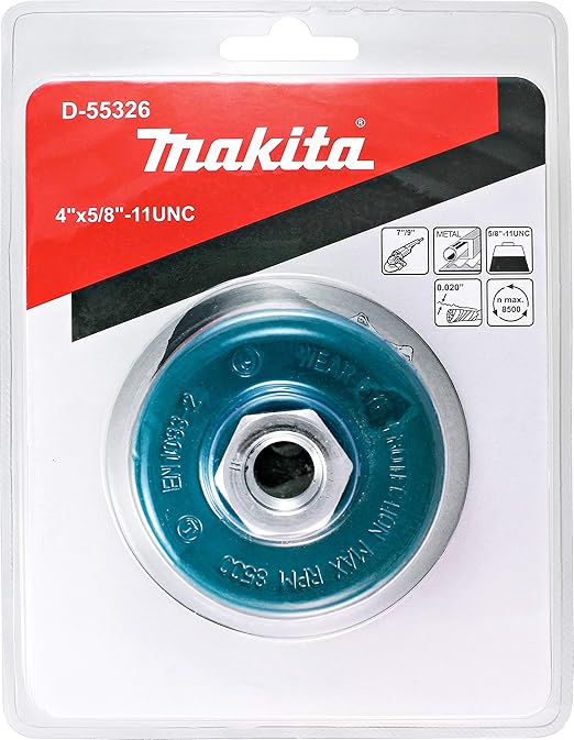 Makita 1 Piece - 4 Inch Knotted Wire Cup Brush for Grinders - Heavy-Duty Conditioning for Metal - 4" x 5/8-Inch | 11 UNC