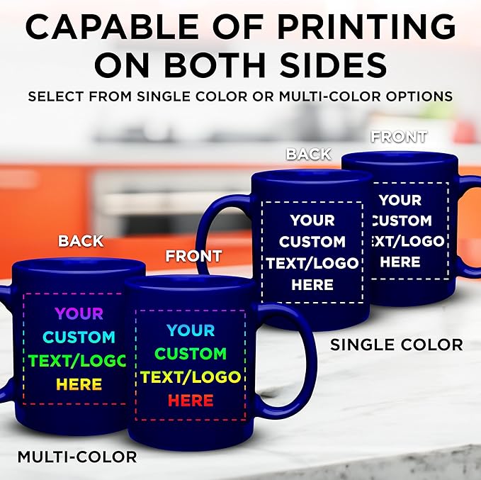 Custom Ceramic Coffee Mugs 11 oz. Set of 100, Personalized Bulk Pack - Coffee cup set, Iced coffee cup, Gaming mug - Royal Blue