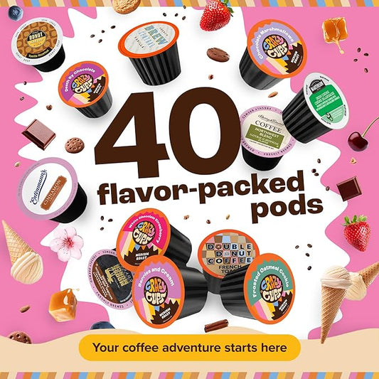 Crazy Cups Flavored Coffee Pods Variety Pack for Keurig K Cups Brewers, Assorted Flavored Coffee Sampler, 40 Count
