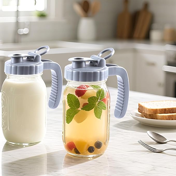 Glass 32 Oz Mason Jar Pitchers With Pour Lid 1 Quart Breast Milk Pitcher Wide Mouth Breastmilk Storage Jug Container For Fridge Coffee Creamer Iced Sun Tea Juices Lemonade Airtight 2 Set