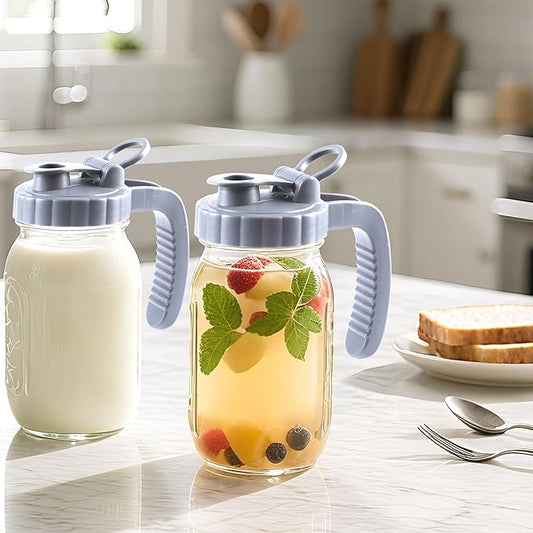 32 Oz Glass Mason Jar Pitchers With Pour Lid 1 Quart Wide Mouth Breast milk Storage Jug Container For Fridge Coffee Creamer Iced Sun Tea Juices Lemonade Airtight