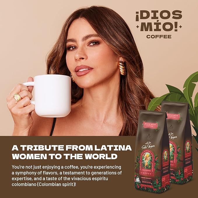 Dios Mio Coffee by Sofia Vergara, Dark Roast, Ground Premium Colombian Coffee, 12 Ounce Bag (Pack of 2)