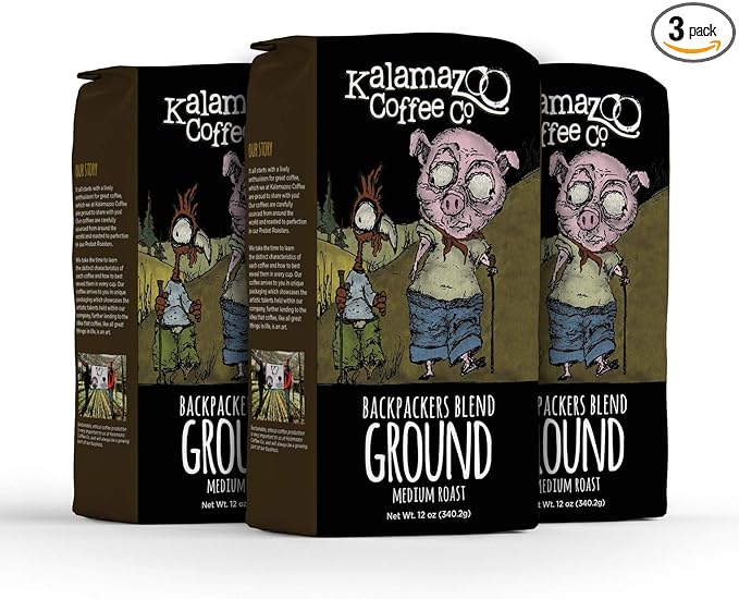 KALAMAZOO COFFEE COMPANY Backpackers Blend Ground Coffee - Medium Roast | 12oz Bag (3 Pack)