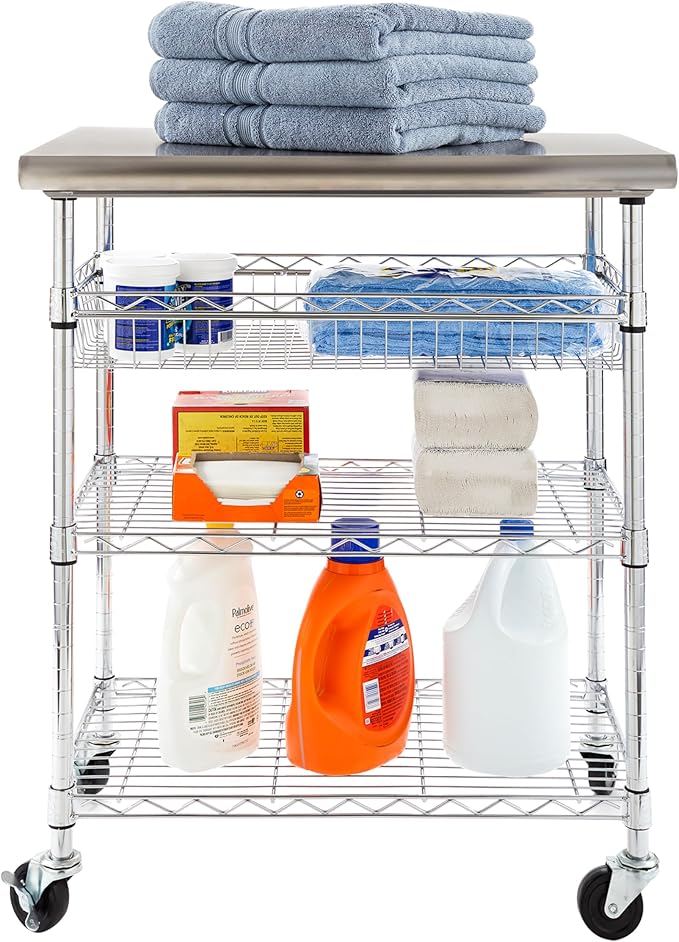 Seville Classics Commercial Work Table Island Utility Cart Prep Station, for Restaurant, Kitchen, Warehouse, Garage, Hotel, Home, Stainless-Steel Top NSF , 30" W x 20" D