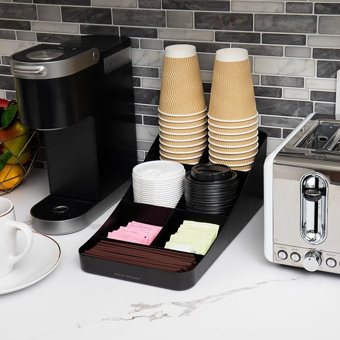 Mind Reader Cup and Condiment Station, Set of 2, Countertop Organizer, Coffee Bar, Kitchen, 7.25"L x 15.5"W x 5.25"H, Black