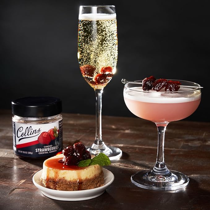 Collins Strawberries in Syrup, Cocktail Garnish for Daiquiris, Sours, Champagne, Desserts and Baked Goods, Garnishing Syrups, Home Bar Accessories, Candied Strawberry, 10.6 oz, Set of 1