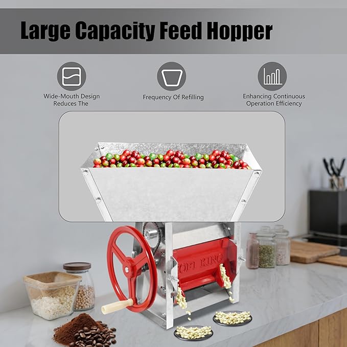 Coffee Bean Roaster Machine Fresh Coffee Bean Peeling Machine, Semi-Automatic & Manual Beans Shelling Machine with Handle, 304 Stainless, Double Discharge Ports for Shops, Farms, Homes Use