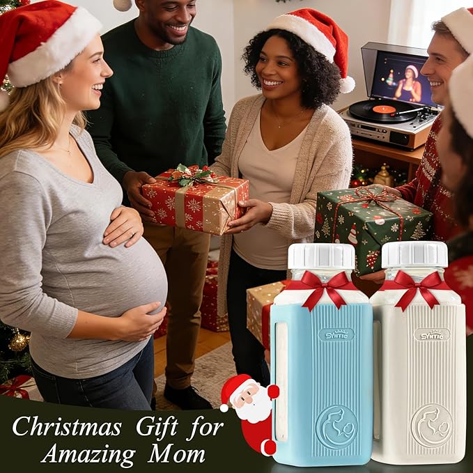 Syntic 1 Pack 16 Oz Glass Milk Storage Bottle with Airtight Lid & Pour Spouts, Milk Storage Containers for Fridge with Clear Scales - Milk Collection Bottles with Gray Protective Case