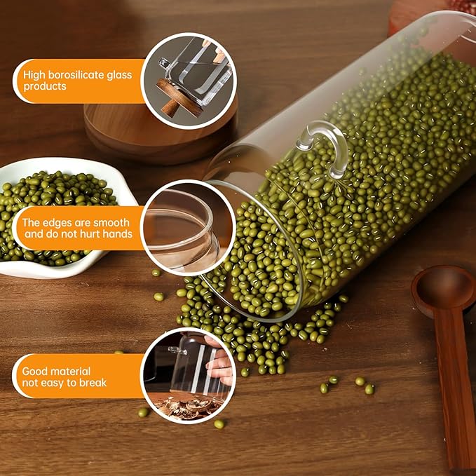 Glass Coffee Bean Storage Container, Wood Lid with Spoon, Airtight Silicone Seal, BPA-Free (1000ML/33.82OZ)