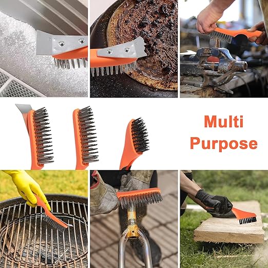 Wire Brush Cleaning Set 3Pc,Detail Brush 10-1/2" and 8",for Cleaning Welding Slag,Rust and Dust.Stainless Steel Brushes with Strong Handle & Metal Scraper,from VASTOOLS
