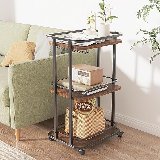 IBUYKE 3-Tier Home Bar Serving Cart,Kitchen Storage Carts with Wheels,11.79x15.72x33.01 inches,Rolling Mini Bar Cart for Home, Outdoor, Kitchen, Bedroom TMJ319H