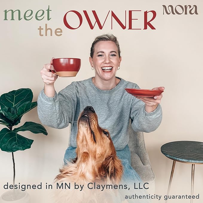 MORA Ceramic Latte Art Mug With Saucer - 10.5 oz, Round Bottom For Perfect Pours - Cafe Cups for Cappuccino, Espresso, Coffee, Tea etc - Porcelain Set for Baristas, Great Gift - Crimson Red