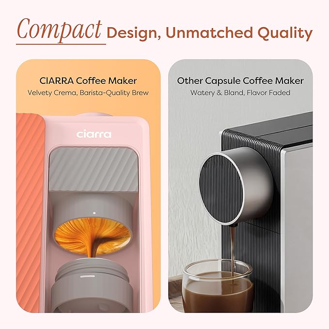CIARRA Bloombox Compact Single Serve Coffee Maker, 15 Bar Rich Flavor Brew Espresso Coffee Machine for Travel Camping RV Office Home, Easy to use, 6.1oz Stainless Steel Water Tank