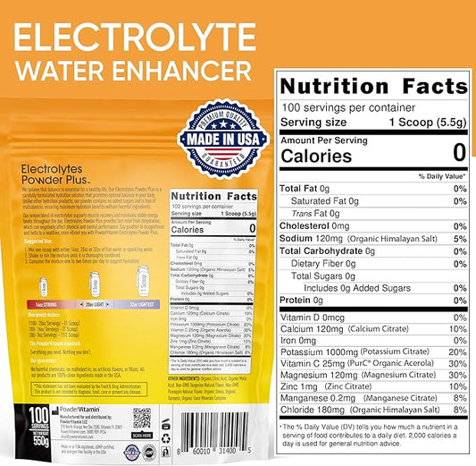 PowderVitamin Electrolytes Powder Plus (100 Servings) Tangerine Pineapple Electrolyte Powder Zero Calorie Keto,0Sugar, No Maltodextrin,1000mg Potassium,120mg Calcium,120mg Magnesium, Hydration Powder