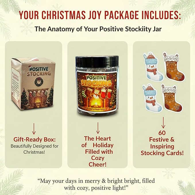 Positive Stocking Jar, Emotional Support Christmas Gift, Stocking Stuffer for Teens Women Men or Teachers, Inspiring Christmas Decor and Gifts
