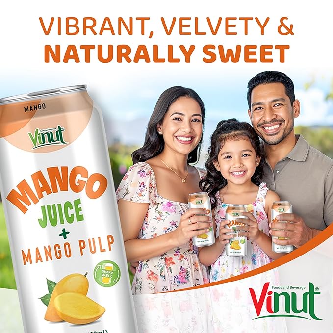 Vinut 100% Mango Juice with Pulp (16.57 fl oz, Pack of 6), No Sugar Added, All Nature Mango Juice, Not From Concentrate, Gluten Free, GMO-Free, High Calcium, Iron