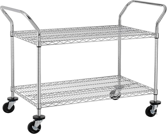 Finnhomy 2 Tier Commercial Grade Rolling Cart, Heavy Duty Utility Cart, Carts with Wheels and Handles, Kitchen Carts on Wheels, Metal Cart with 600 lbs Capacity, Shelf Size 23.6"Dx47.2"W x 39.4"H, NSF
