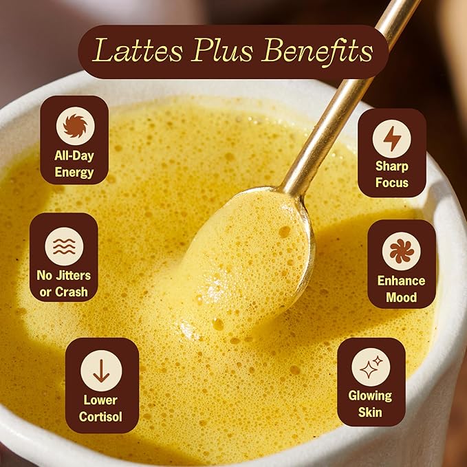 Clevr Turmeric Powder, Golden Milk Instant Latte Mix, Superfood Powder with Oat Milk, Lions Mane, Reishi Mushroom, Organic Spices, Coconut Cream, Ashwagandha, Serve Hot or Iced, (14 Lattes)