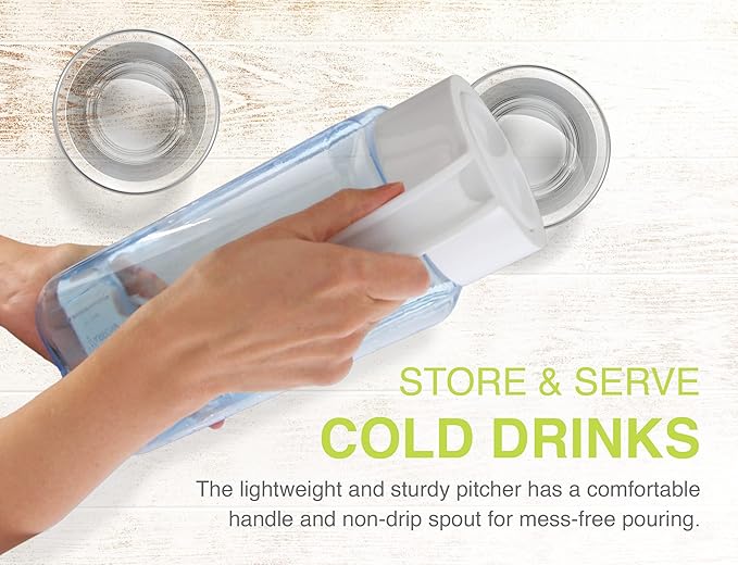 Arrow Home Products 1 Gallon Plastic Pitcher with Lid - Clear Plastic Pitcher for Refrigerator, Fill with Cold Drinks - BPA Free, Space-Saving Rectangular Design - Fill with Lemonade, Milk, Juice