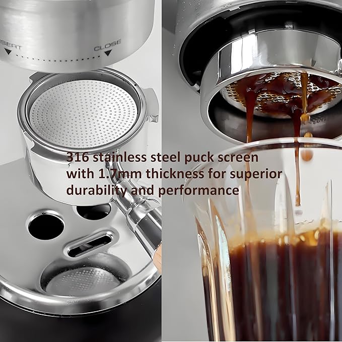 Espresso Dosing Funnel and Puck Screen Set, Coffee Dosing Ring Aluminum, Reusable 1.7mm Thickness Espresso Puck Screen 316 Stainless Steel for Coffee Portafilter Filter Basket (Silver, 58mm)