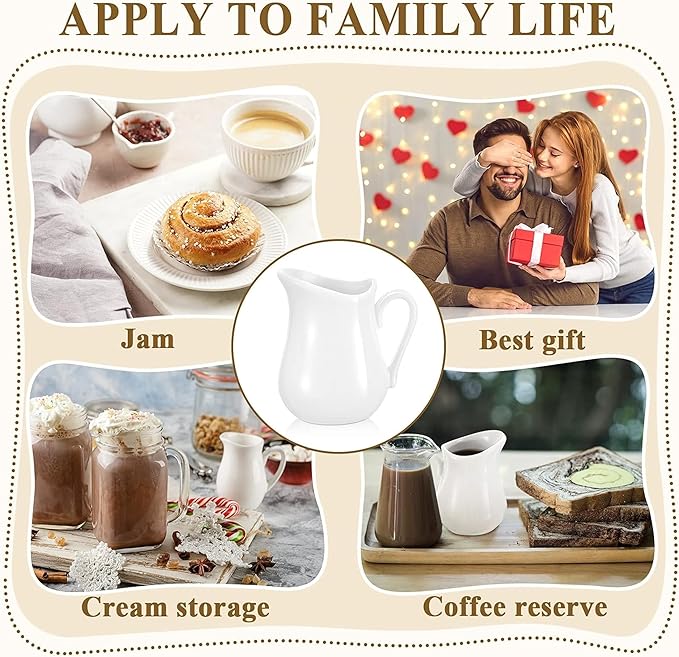 Nuanchu 24 Pcs 4.5 oz Small Creamer Milk Pitcher, Classic White Porcelain Creamer with Handle, Ceramic Maple Syrup Dispenser, Coffee Dairy Container for Milk Sauce Salad, Microwave