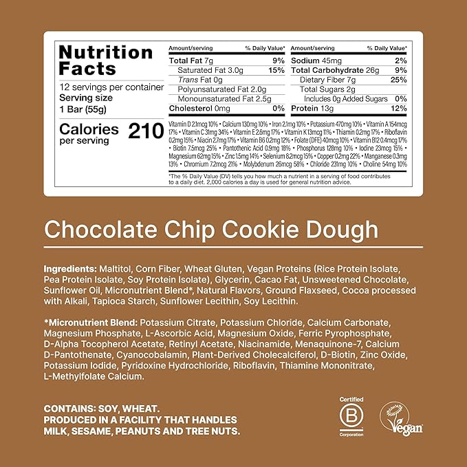 Huel Complete Nutrition Vegan Protein Bars | Cookie Dough | 13g Protein | 27 Vitamins & Minerals, 2g Sugar, Non-GMO, 100% Plant Based Snack | 12 Pack