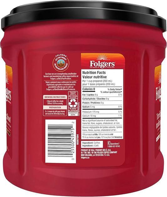Folgers Classic Roast Medium Dark Roast, Ground Coffee, 816g Canister