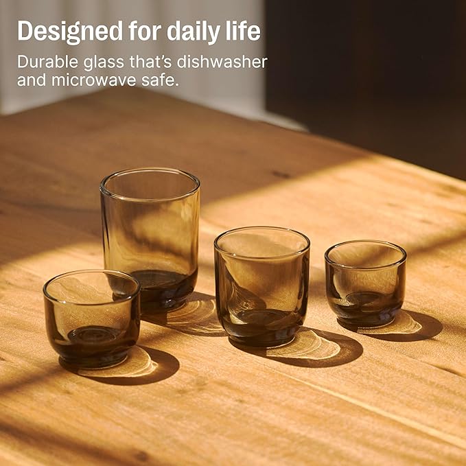 Fellow Pirch Espresso Shot Glass 3.5 oz Set of 2, Amber Artisanal Cups, Handcrafted Heat Retaining Dishwasher & Microwave Safe for Latte Art, Cortado & Coffee