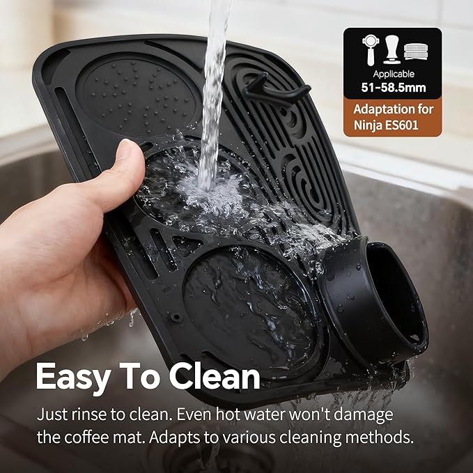 Silicone Coffee Mat - Universal Fit for Ninja Luxe Cafe & Other Machines, Easy Clean Non-Slip Espresso Mat, Protects Countertops & Holds Accessories (Black)