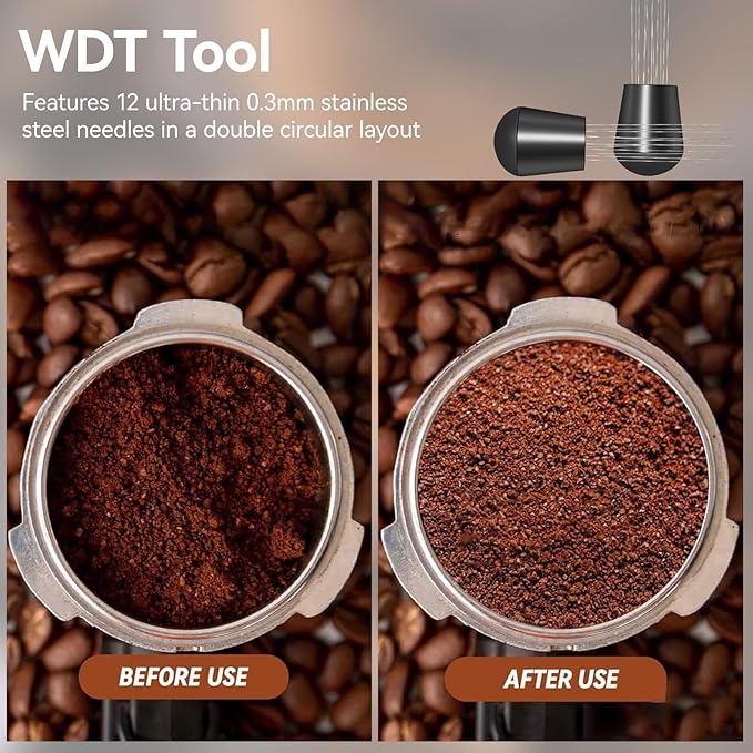 53mm Espresso Accessories Kit, 4-in-1 Set: 2-in-1 Distributor & Tamper, Tamper Mat, WDT Tool & Magnetic Dosing Funnel, Compatible with Delonghi & All 53mm Espresso Machines/Portafilters