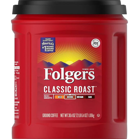 Folgers Classic Roast Medium Roast Ground Coffee, 38.4 Ounces