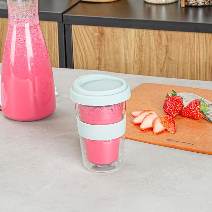 Restaurantware Glass Travel Mug 1 Count 14 Ounce Double Wall Borosilicate Reusable Coffee Cup, Spill-Resistant Mint Green Silicone Lid, Clear Drinkware Mug for Hot and Cold Beverages