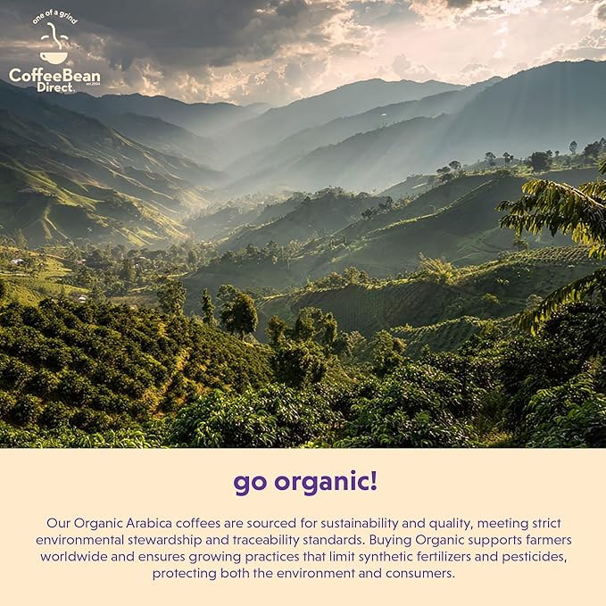 Coffee Bean Direct Organic Swiss Water Process Mexican Chiapas, Whole Bean Coffee, City Roast, 5 Pound Bag (Pack of 1)