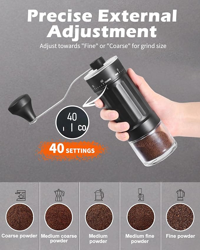 Manual Coffee Grinder With Ceramics Burr For Espresso,French Press,40 Adjustable Settings,Portable Hand Coffee Bean Mill For Home Use and Camping Travel,Coffee Bean Grinders With Hand Crank