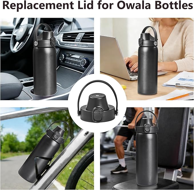 2 IN 1 Replacement Lid for Owala Freesip, Compatible with Owala Cup 16oz 24oz 32oz 40oz, One Button Water Bottle Top Lid Replacement Accessory and Straws, Leakproof, BPA-Free, Ash Black
