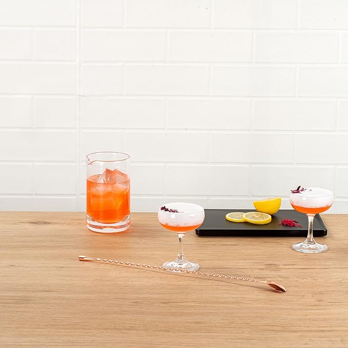 Restaurantware Bar Lux 16 Inch Bar Spoon 1 Corkscrew Handle Cocktail Stirrer Spoon - Long Commercial Copper-Plated Stainless Steel Cocktail Mixing Spoon For Stirring And Mixing