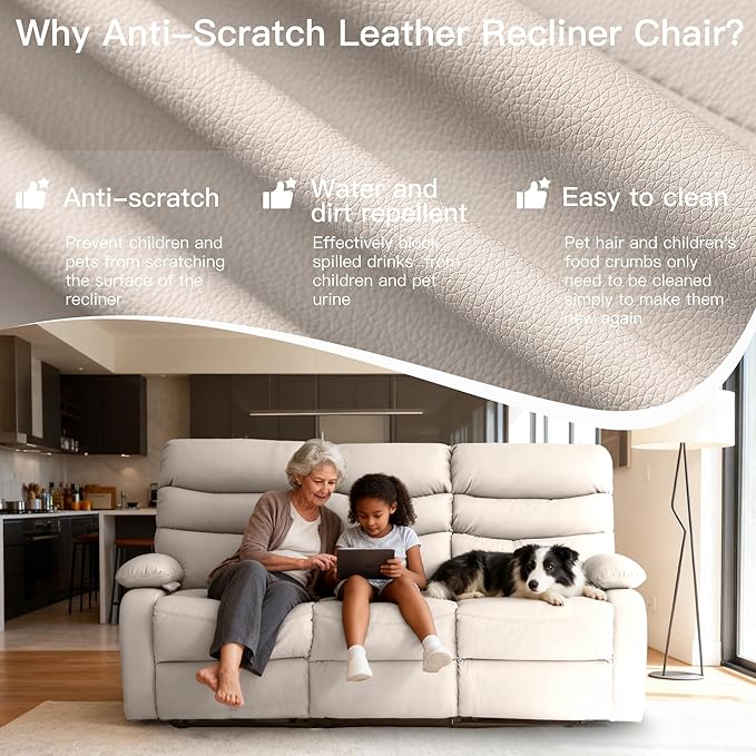 Reclining Couch Sofa Set Leather Recliner Couch Sofa and Loveseat Sets for Living Room, RV, Theater Seating(3 Seat Sofa+Loveseat,Beige)