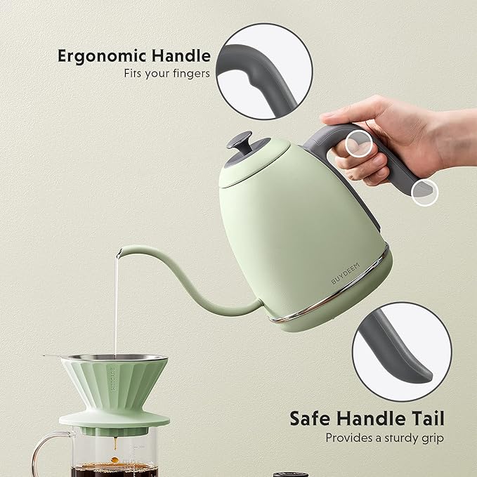 BUYDEEM K821 Electric Gooseneck Kettle with Variable Temperature Control, Pour Over Coffee Tea Kettle, Durable 18/8 Stainless Steel, Auto Keep Warm & Built in Brewing Timer, 0.8L