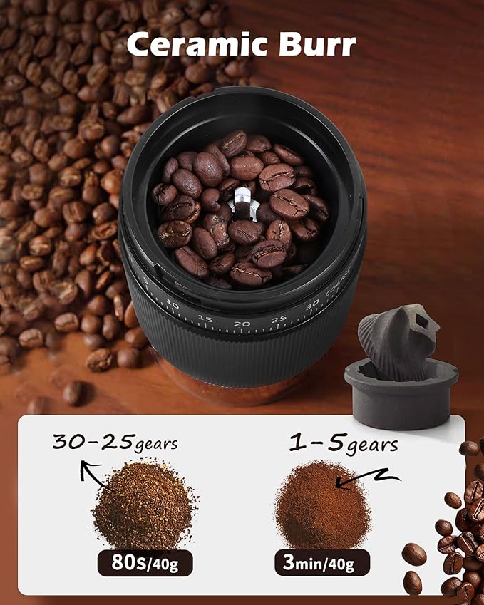 Manual Coffee Grinder with Ceramic Burr, 40g Capacity,35 Adjustable Settings,Portable Hand Mill for Espresso, French Press, Drip,Pour Over,Cold Brew,Compact and Quiet for Home Use