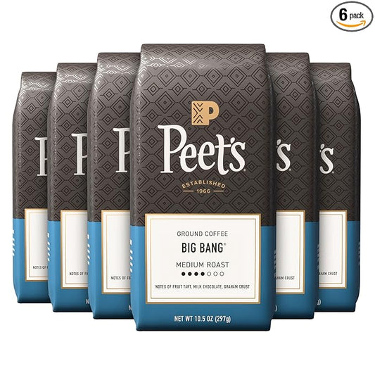 Peet's Coffee, Medium Roast Ground Coffee - Big Bang 63 Ounces (6 Bags of 10.5 Ounces)