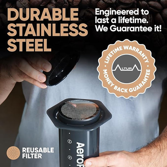 ALTURA The DISC XL Stainless Steel Filter for AeroPress Coffee Makers – Reusable Metal Filter Replacement for Rich Flavor, Travel, and Eco-Friendly Brewing