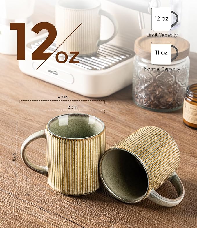 GBhome Coffee Mugs Set for 6, 12oz Coffee Cups with Handle for Man,Woman,Dad,Mom, Stoneware Mugs Sets for Coffee, Latte,Tea, Hot Cocoa, Milk, Dishwasher&Microwave Safe, Desert Sage