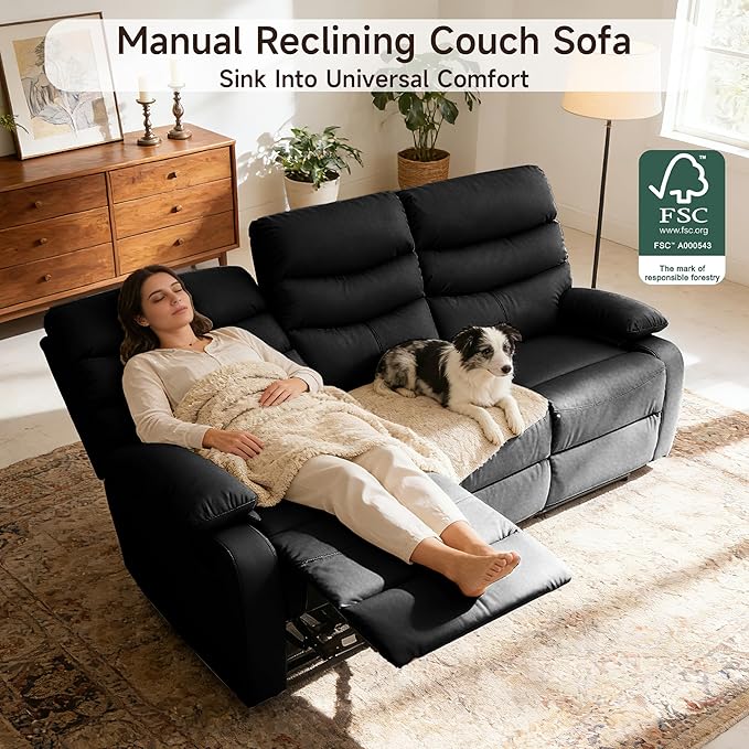3 Seater Recliner Sofa Set, Anti-Scratch Reclining Loveseat Sofa & Couch for Living Room, RV, Home Theater Apartment(Black, 3 Seater Sofa)
