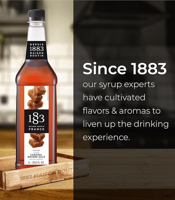 1883 Caramel Syrup for Drinks, Made in France, 1 Liter Plastic Bottle